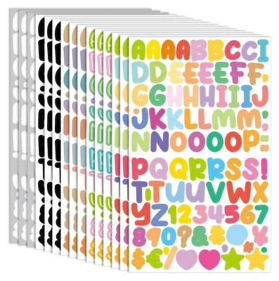 Produktbild von Selbstklebende Buchstaben und Zahlen Aufkleber - 15 Blätter mit 1350 Stück - Für Postfach Schilder Adressnummern und Scrapbooking - Bunt