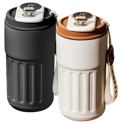 Isolierbecher 2er-Set 450 ml Edelstahl mit Temperaturanzeige