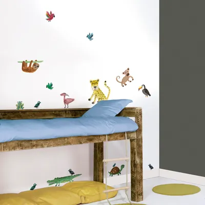 Produktbild von Wandaufkleber Dschungel mit Faultier, Schildkröte und Tukan für Kinderzimmer
