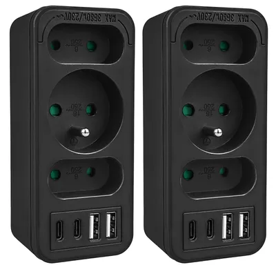 Zdjęcie produktu dla Złącze zasilania x3 + 4xUSB Maclean 3-gniazdowy rozdzielacz 2xUSB A 2xUSB C PD 20W 1x16A + 2x6A MCE248 F/B 2 szt