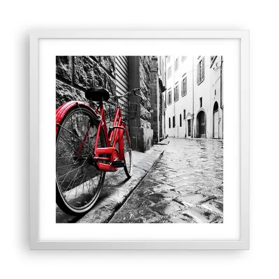 Produktbild von Gerahmtes Poster - Weißer Rahmen - Straße Fahrrad Kopfsteinpflaster Gebäude - 40x40 cm - Wand Bild - Wanddeko - Wandbilder - Wandposter - Bilderrahmen - Bilder - Kunstdruck - P2WAC40x40-3186