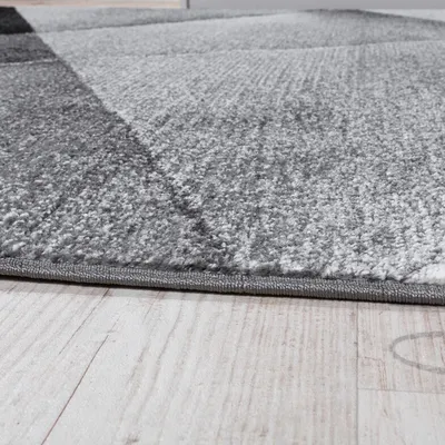 Produktbild von Designer Teppich Modern Geometrische Muster Kurzflor Grau Schwarz Weiß Meliert Grösse 70x250 cm