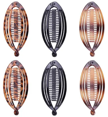 Productafbeelding van Set van 6 bananenhaarspelden, vintage visstaart-haarspelden, met klittenbandsluiting, dubbele kam, elegante haaraccessoires voor vrouwen met lang, krullend, dik en steil haar, geschikt voor elke look en kapsel (3 kleuren)