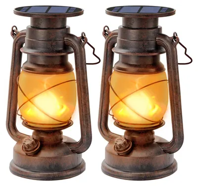 Zdjęcie produktu dla Dwie lampy solarnych, w stylu vintage, do użytku zewnętrznego, wodoodporne, wiszące lampy LED