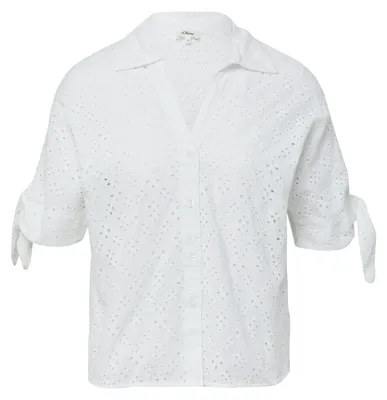 Produktbild von S.Oliver Red Label luftig-leichte Bluse Weiß Größe 42 mit Lochstickerei, Knotendetail und Hemdkragen