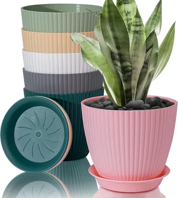 Image de Pots de fleurs de 19 cm, lot de 6, en plastique, pour plantes d'intérieur