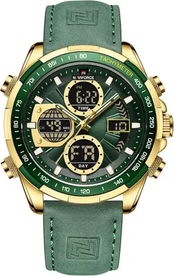 Produktbild von Herren Digital-Analog Quarzuhr mit Lederarmband – Militär-Stil, wasserdicht, Multifunktion, LED, Datum & Chronograph – sportlich & elegant
