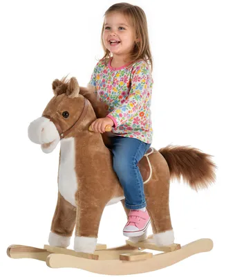 Produktbild von Kinder Schaukelpferd Baby Schaukeltier Pferd mit Tiergeräusche Spielzeug Haltegriffe für 36-72 Monate Plüsch Braun 65 x 32,5 x 61 cm