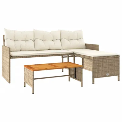 Produktbild von Gartensofa in L-Form mit Tisch und Kissen Beige Poly Rattan