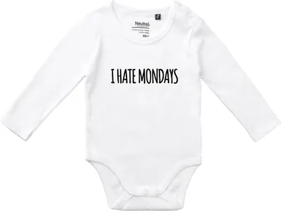 Produktbild von Huuraa Baby Body I hate mondays Schriftzug 80 White  Baumwolle Fairtrade Langarmbody Geschenkidee