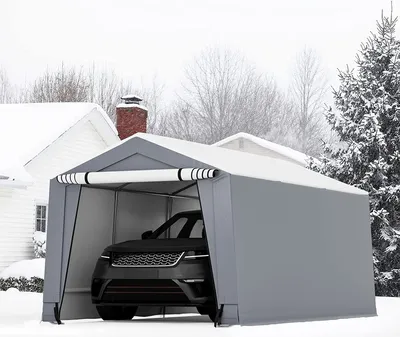 Produktbild von GOPLUS 3x4,9M Outdoor Carport Vordach, tragbare Auto Unterstand Garage Zelt mit abnehmbare Tür, stabile dreieckige Balken, Stahlrahmen
