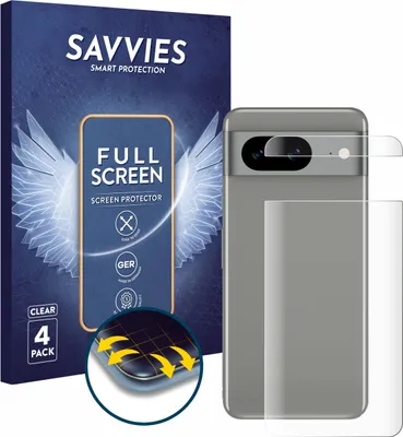 Produktbild von 4x Savvies Fullscreen Schutzfolie für Google Pixel 8 (Rückseite) Displayschutz Folie Fullcover Klar Transparent
