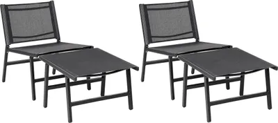 Produktbild von BELIANI Gartenstuhl 2er Set Schwarz Aluminium mit Hocker Schnelltrocknende Bespannung Rückenlehne Modernes Design Terrasse Balkon Outdoor Metallstuhl