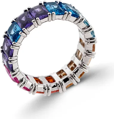 Produktbild von Golders Damenring aus 925 Silber mit bunten Zirkonia, Breite ca. 8 mm, Sterlingsilber Ring für Damen