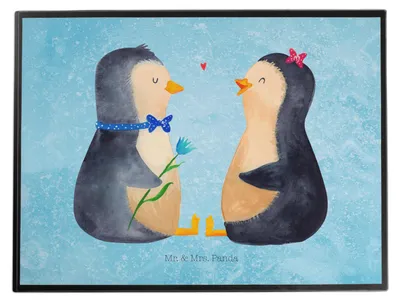 Produktbild von Mr. & Mrs. Panda Schreibunterlage Pinguin Pärchen - Eisblau - Geschenk, Verknallt, tischauflage, Hochzeitstag, Pinguine, tischpad, Liebe, tischschutzmatte