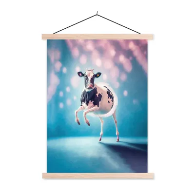 Produktbild von MuchoWow® Textilposter Kuh - Krone - Ballett - Blau - Rosa - Kinder 40x53 cm mit holzfarbenen Rahmen - Schlafzimmer