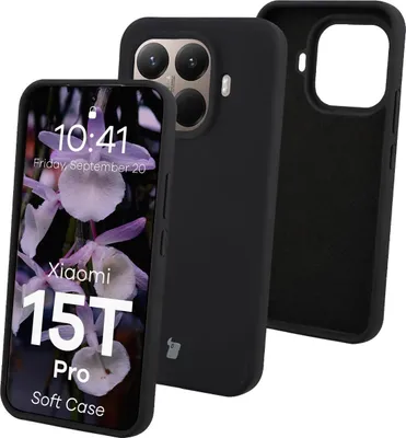A black silicone phone case is shown with a phone inside, displaying a floral wallpaper. Another case is shown from the back, revealing its interior texture.