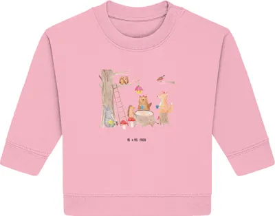 Produktbild von Mr. & Mrs. Panda Organic Baby Pullover Waldtiere Picknick 24. - 36. Monat - Baumwolle Pink - Geschenk, Lustige Sprüche, Maus, Wald, Eichhörnchen, Hase, Bullover, Igel