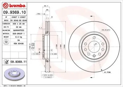 Produktbild von 2x BREMBO Bremsscheibe 09.9369.10 für OPEL Corsa D Schrägheck (S07) Adam (M13)