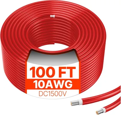 Immagine prodotto di Cavo di prolunga per pannello solare da 30,48 m/100 piedi 10 AWG impermeabile PV 6 mm² rosso