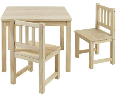 Productafbeelding van Bomi Amy Kindertafel met 2 Stoeltjes HoutNaturel - Massief Grenenhout - Kindertafel en Stoeltjes - Speeltafel - Tekentafel - 3 t/m 6 Jaar