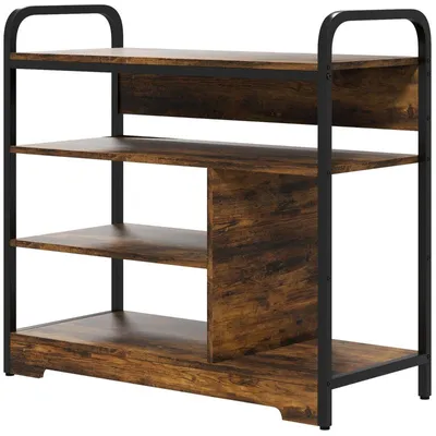 Immagine prodotto di Scaffale a 4 ripiani per scarpe – Scaffale aperto | Colore: marrone e nero | Dimensioni: 70x30x65 cm