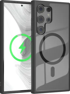 Produktbild von EAZY CASE Clear MagSafe Case für Samsung Galaxy S24 Ultra, Qi-Charging, Silikon mit Kameraschutz, Bumper Case in Schwarz