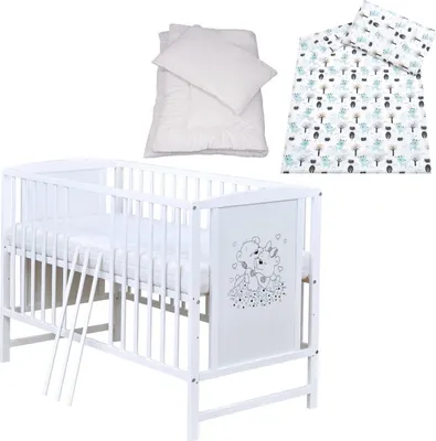 Produktbild von Baby-Delux Babybett Gitterbett Mia weiß 120x60 Bettset 4-Tlg. Matratze verschiedene Designs Waldreh