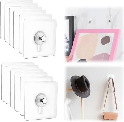 Produktbild von Klebenagel,Bilder Aufhängen Ohne Bohren,Klebehaken Bilderrahmen,Bildaufhänger Selbstklebend für Bilder, Poster, Fotos, Dekorative Gemälde (12 Pcs)