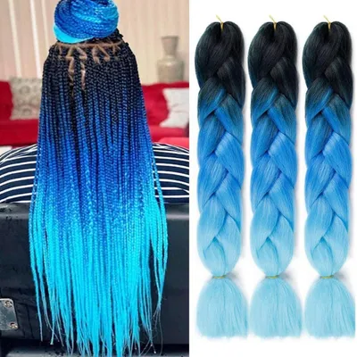 Produktbild von Kunsthaar FlechtExtensions Ombre Blau Jumbo Braid 24 Zoll 100g 3 Stück Kanekalon