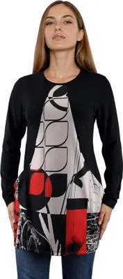 Produktbild von Asymmetrische Damenbluse/Tunika mit langen Ärmeln und Rundhalsausschnitt : M