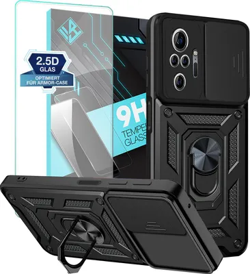 Produktbild von Armor Handyhülle für Xiaomi Redmi Note 10 Pro mit 9H Displayglas Displayschutz Kameraschutz Handy Panzer Case Cover Schutzhülle Outdoor Farbe: Schwarz