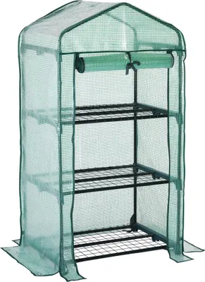 Produktbild von GARDEBRUK® Gewächshaus Foliengewächshaus platzsparend & stabil mit 3 Ablagen & aufrollbarer Tür Balkon Garten Tomatengewächshaus 126x49x69cm