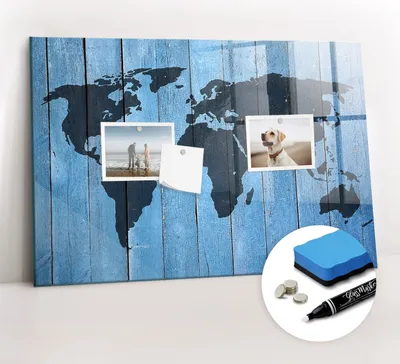 Produktbild von Magnetpinnwand Memoboard - Zubehörsatz - Weißer Marker + Schwamm + Magnete - 60 x 40 cm - Brettweltkarte