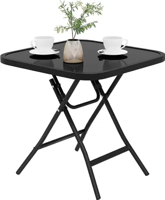 Produktbild von EUGAD Klapptisch, mit Metallrahmen, aus Glas, Schwarz, 46x46x48cm