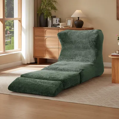 Produktbild von Einzelsessel mit Liegestuhlfunktion, wandelbarer Kombinationssitz, einzigartige Form, Bezug aus Schneiderspelz, für Wohnzimmer und Schlafzimmer