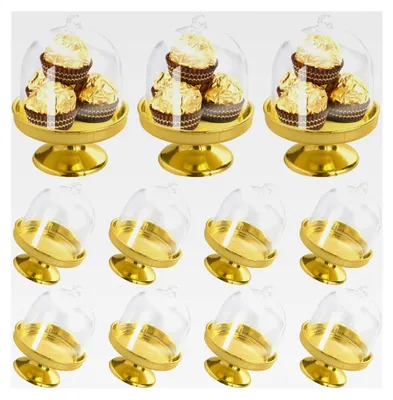 Produktbild von 12 Mini Kuchenglocken Tortenständer Muffinglocken Kuchen Gold mit Haube Käseglocke für Hochzeiten und Geburtstagsfeiern