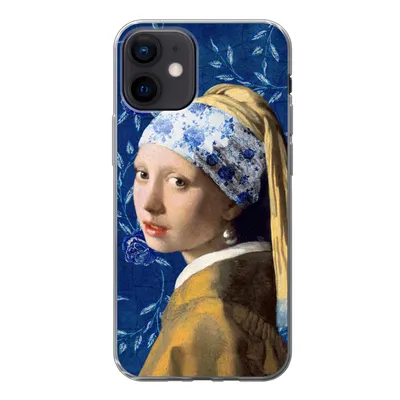 Produktbild von MuchoWow® Handyhülle Schutzhülle Hülle für iPhone 12 Mädchen mit Perlenohrring - Delfter Porzellan - Vermeer - Blumen - Gemälde - Alte Meister Silikon Softcase Handy Hülle - Schutzhülle