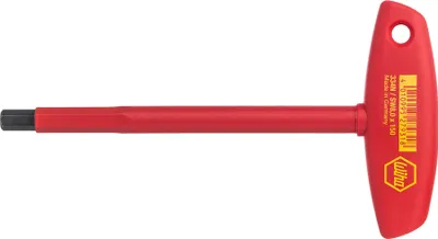 A red T-handle hex key is shown against a white background.