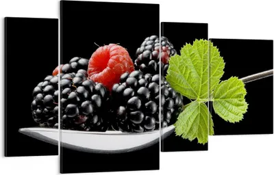 Produktbild von Bild auf Leinwand - Leinwandbild - Löffel Himbeere Brombeere Frucht - 120x70cm - Wand Bild - Wanddeko - Leinwanddruck - Bilder - Kunstdruck - Leinwand bilder - Wandkunst - DL120x70-2202