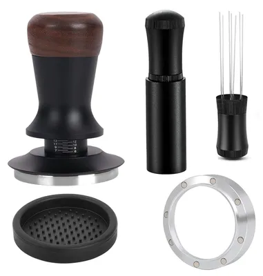 Barista-Set 58 mm: Tamper, WDT-Tool, Dosierring, Walnuss