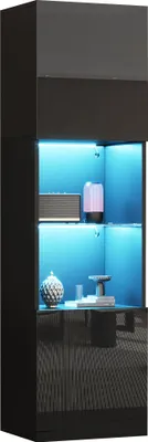 Produktbild von Vitrine mit LED-Beleuchtung, 1 Glasboden, 45*35*160 cm, Vitrine, freistehende Vitrine, Hochschrank, Lagerschrank, schwarz,