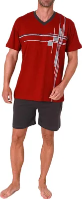 Produktbild von Eleganter Herren Shorty Schlafanzug kurzarm Pyjama mit Frontprint auch in Übergrössen ; rot , 64