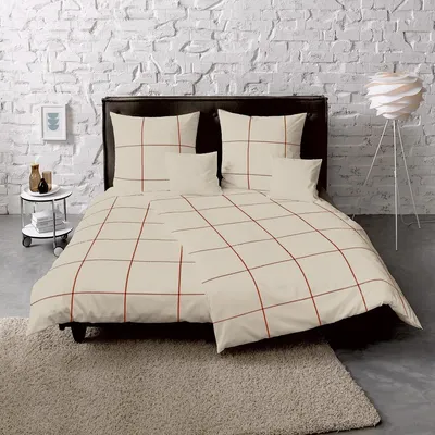 Produktbild von Fleuresse gewebte Edelflanell Bettwäsche Lech Bootle natur-rot 155x220 cm + 80x80 cm