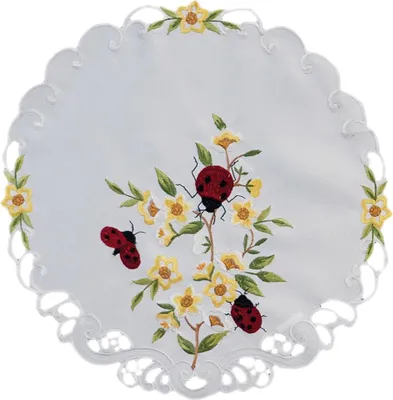 Produktbild von Tischdecke Tischläufer Stickerei Marienkäfer Ostern Frühling 40 cm rund