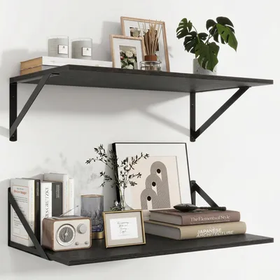 Zdjęcie produktu dla Półki ścienne zestaw 2 sztuki, 60 x 30 cm, drewno i metal, do salon