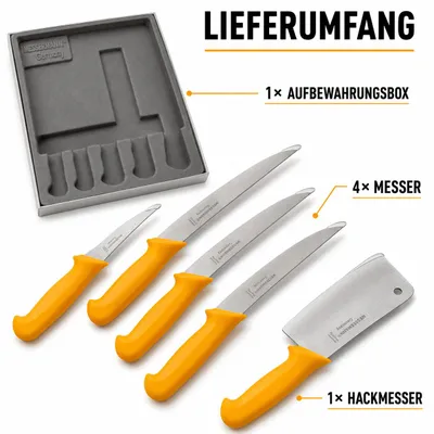 Produktbild von Messer Set 5 tlg. Metzgermesser Kochmesser Rostfrei Fleischmesser