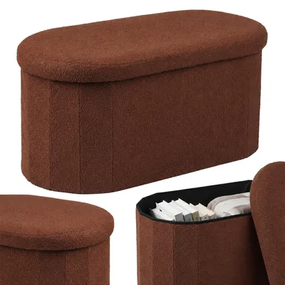 Obrázok produktu pre Relaxdays, sedacia lavica, poťah z materiálu podobného plyšu, s úložným priestorom, čalúnená, vhodná do chodby alebo spálne, rozmer 38x76x38 cm, sedacia truhlica, tmavohnedá