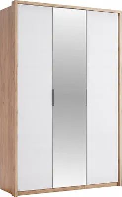 Produktbild von 4‑türiger Kleiderschrank Weiß Hochglanz mit Spiegel, 213 × 140 × 58,5 cm