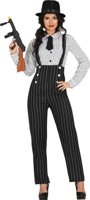 Produktbild von Gangster 20s Mafia Anzug Kostüm Karneval Jazz Al Capone Fedora Hut Chic Outfit, Größe: 44 - 46 (XL) Farbe: Schwarz